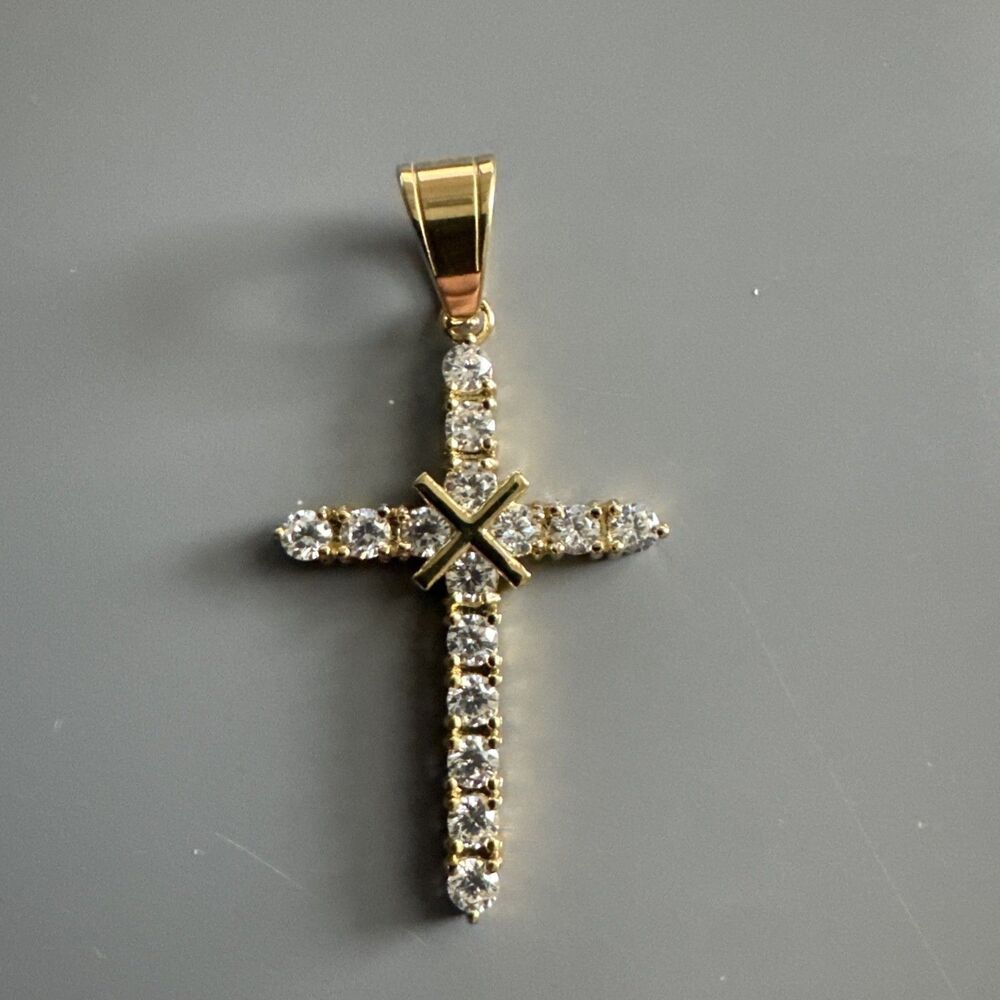Cross Pendant Cubic Zirconia Stainless Steel Necklace Jesus Gift Her Chain Gold